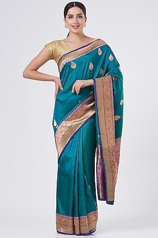 blue pure katan silk handloom saree set