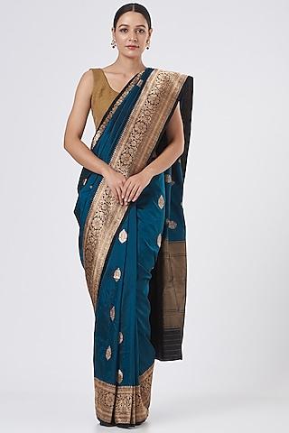 blue pure katan silk saree set