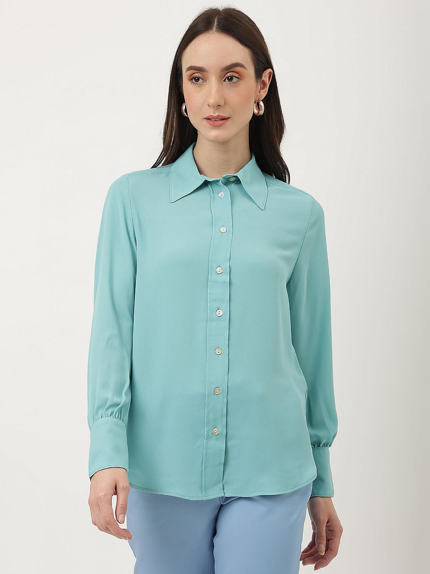 blue pure poly plain collared neck shirt