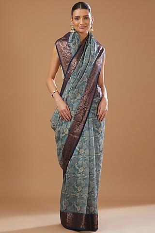 blue pure silk banarasi handloom saree set