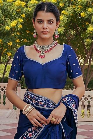 blue pure silk embroidered blouse