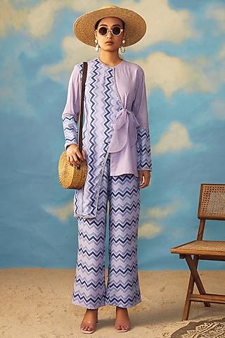 blue rayon & cotton lurex tunic set