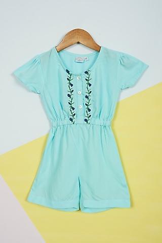 blue rayon embroidered jumpsuit for girls