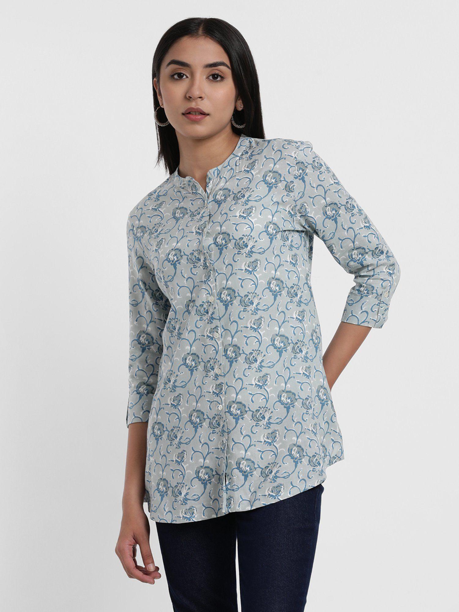 blue rayon floral printed tunic