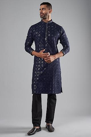 blue rayon sequins embroidered kurta set