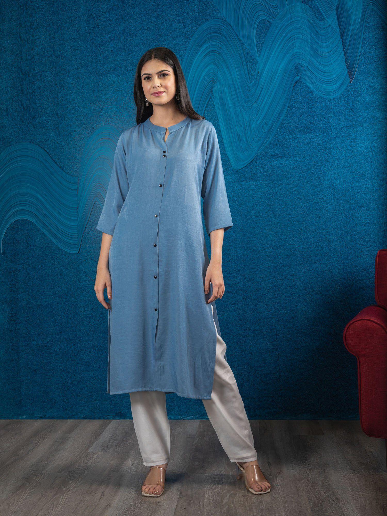 blue rayon solid kurta