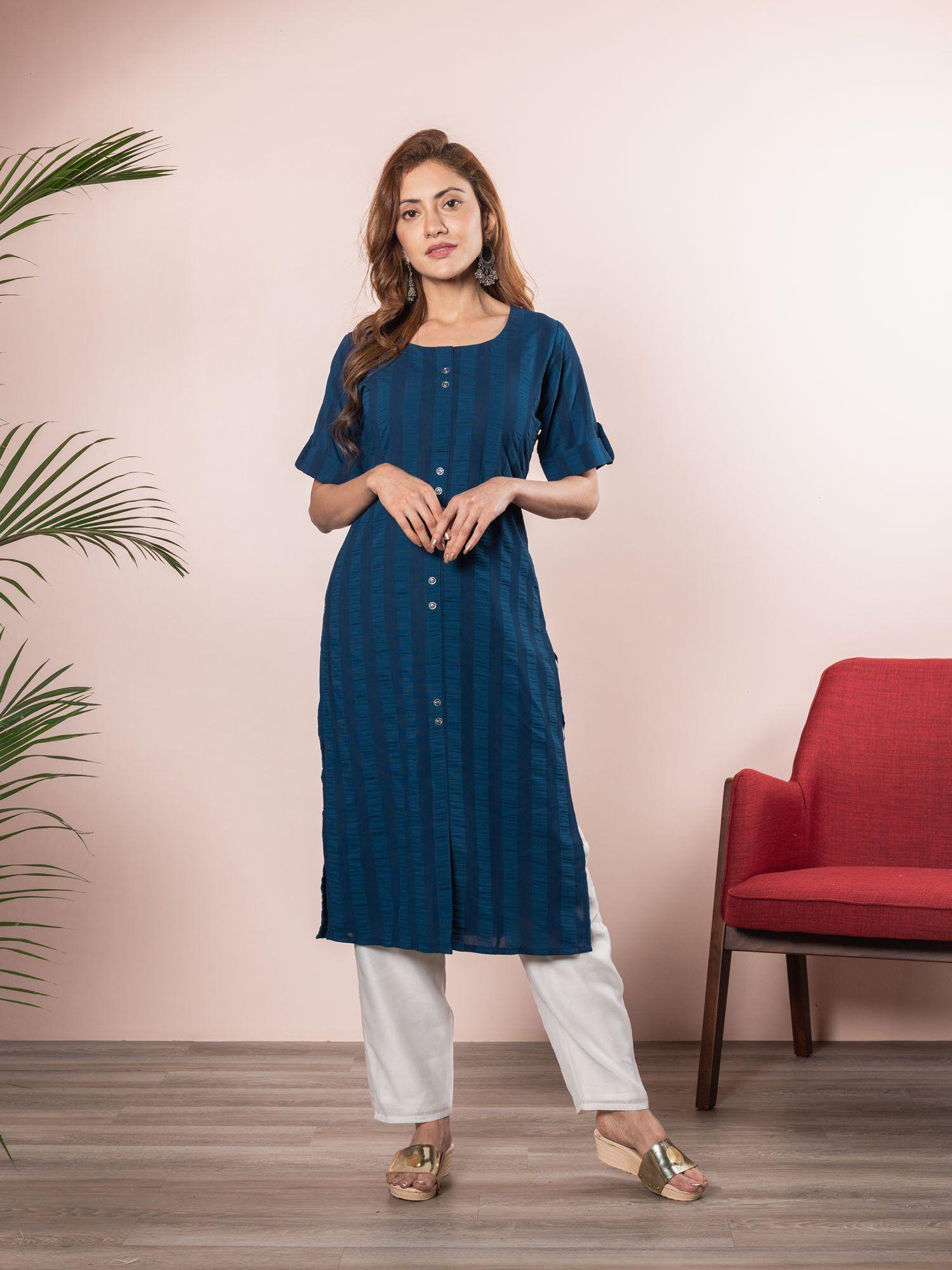 blue rayon striped kurta