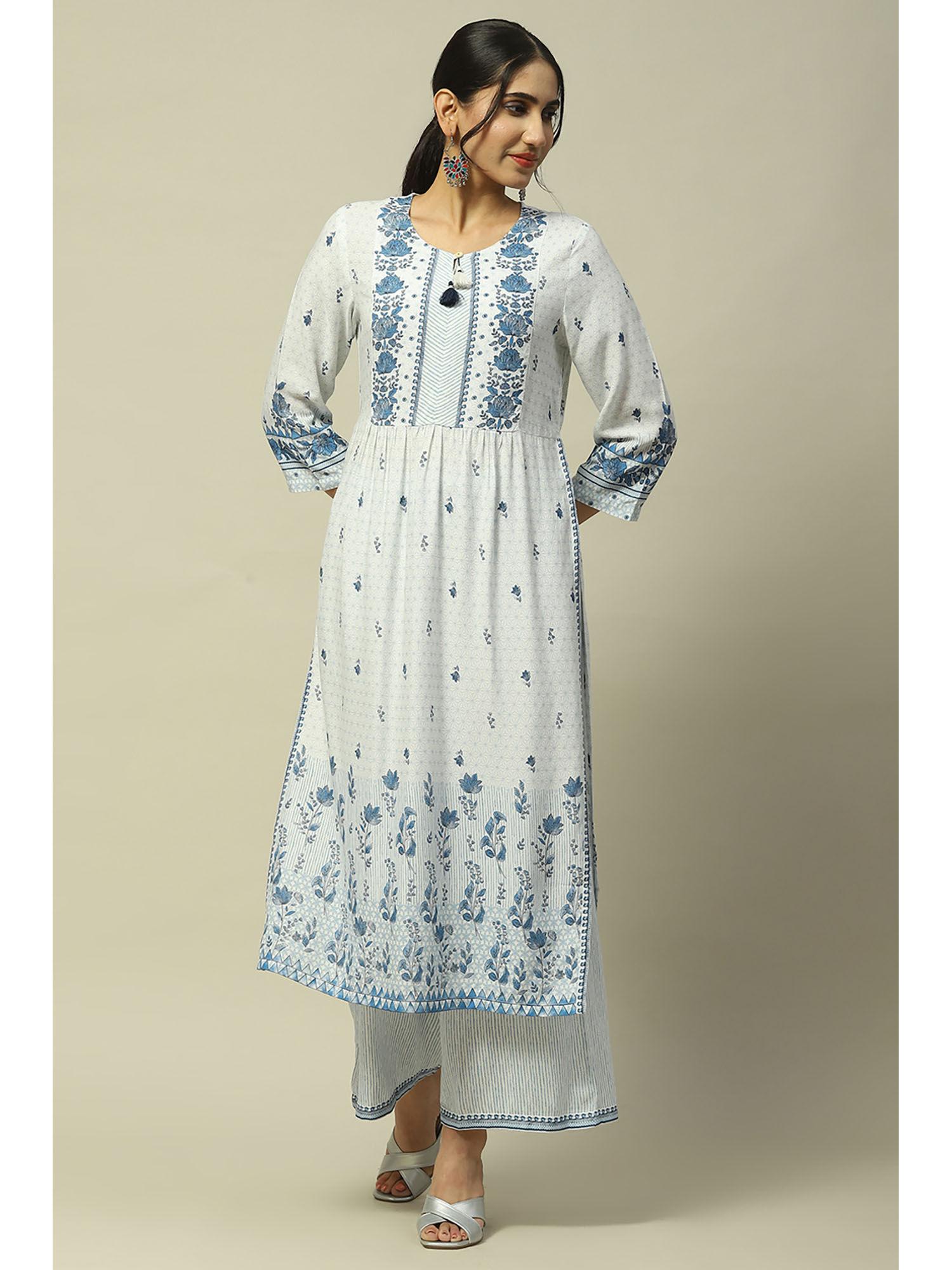 blue rayon tiered kurta