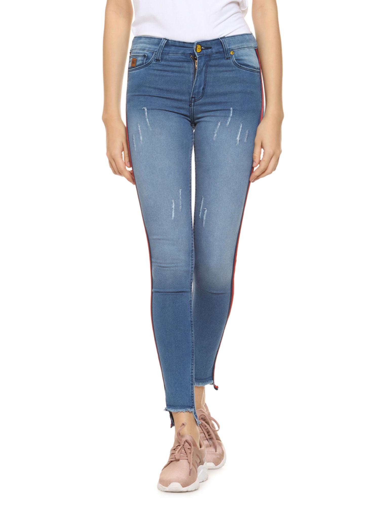 blue red side stripe denim jeans