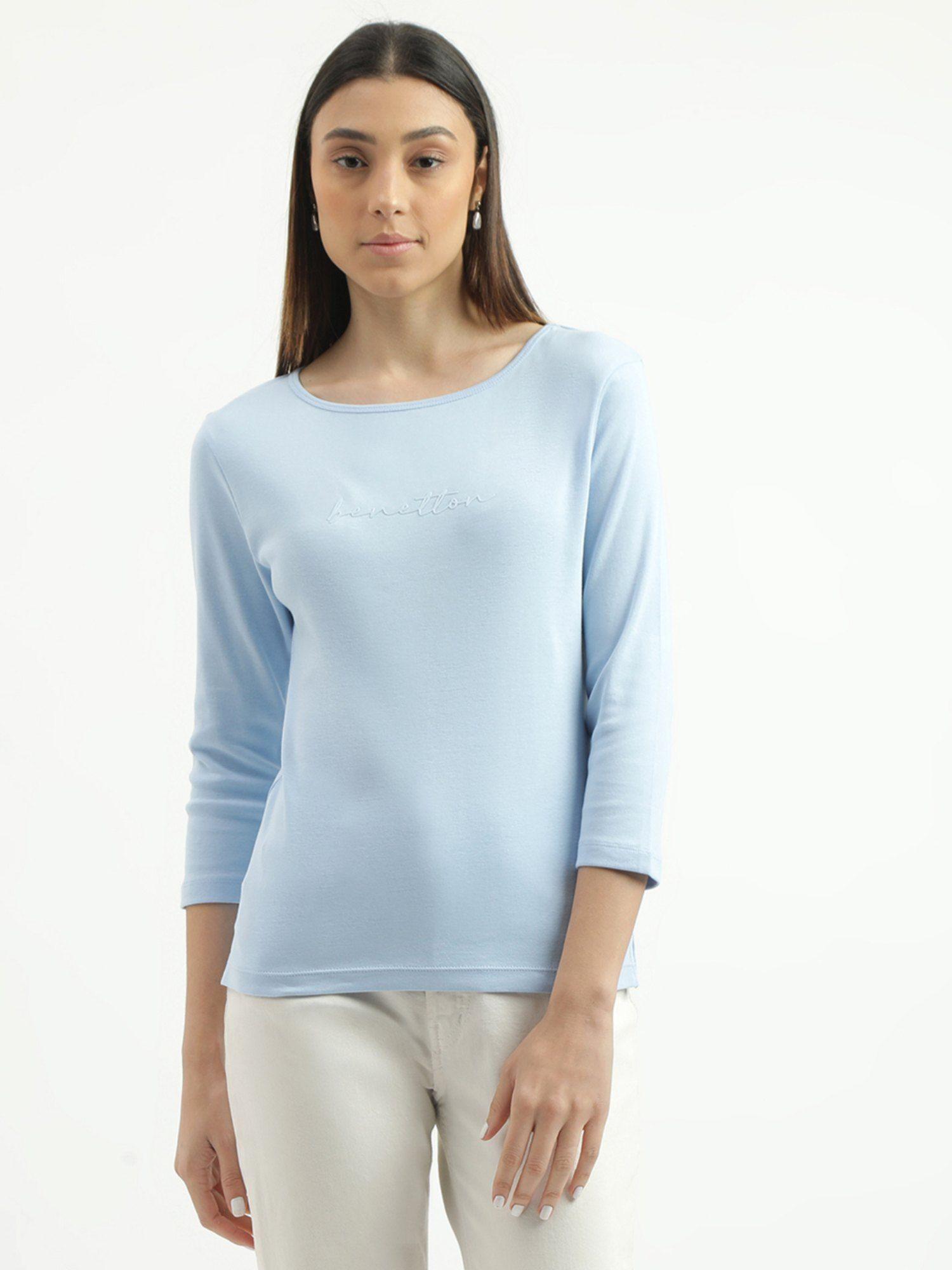 blue regular fit round neck solid t-shirt