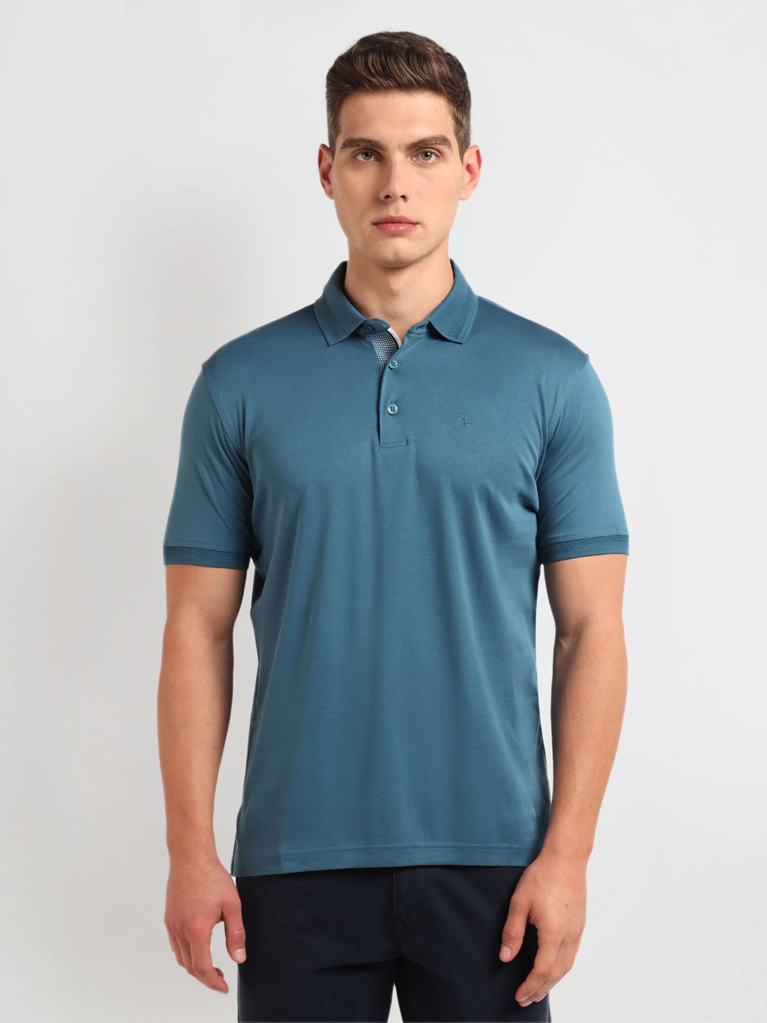 blue regular fit solid polo t-shirt