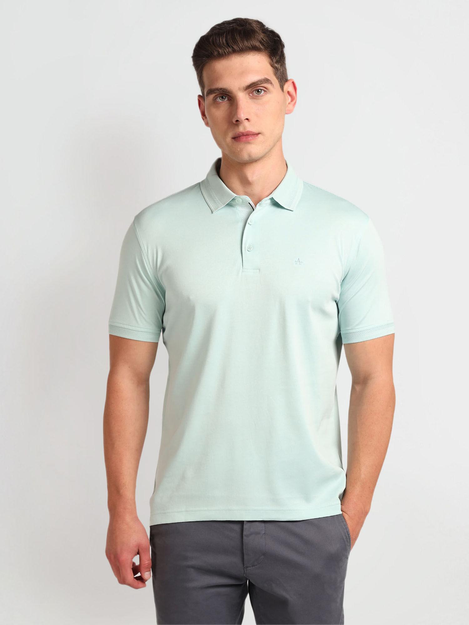 blue regular fit solid polo t-shirt