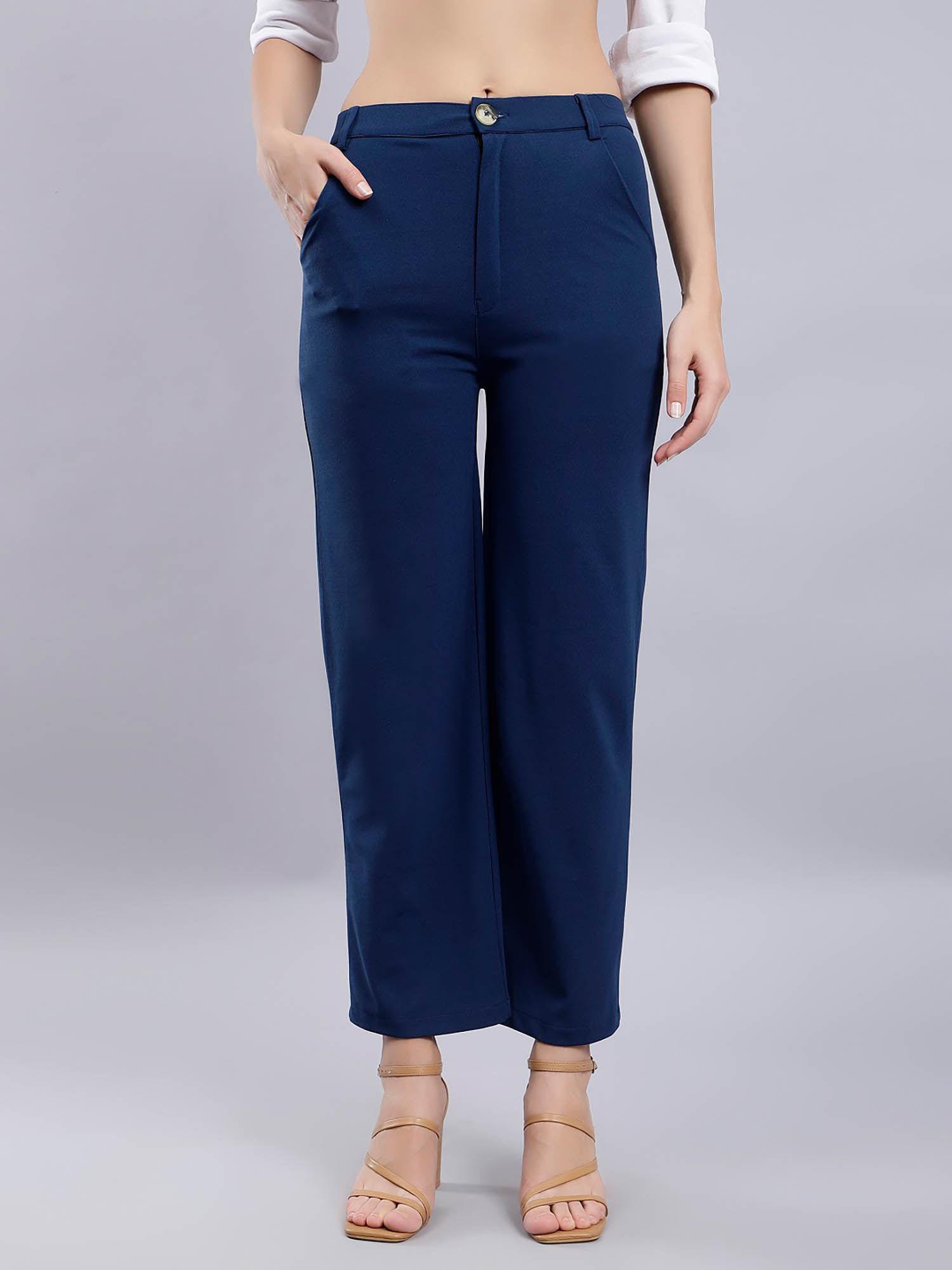 blue relaxed straight fit trousers