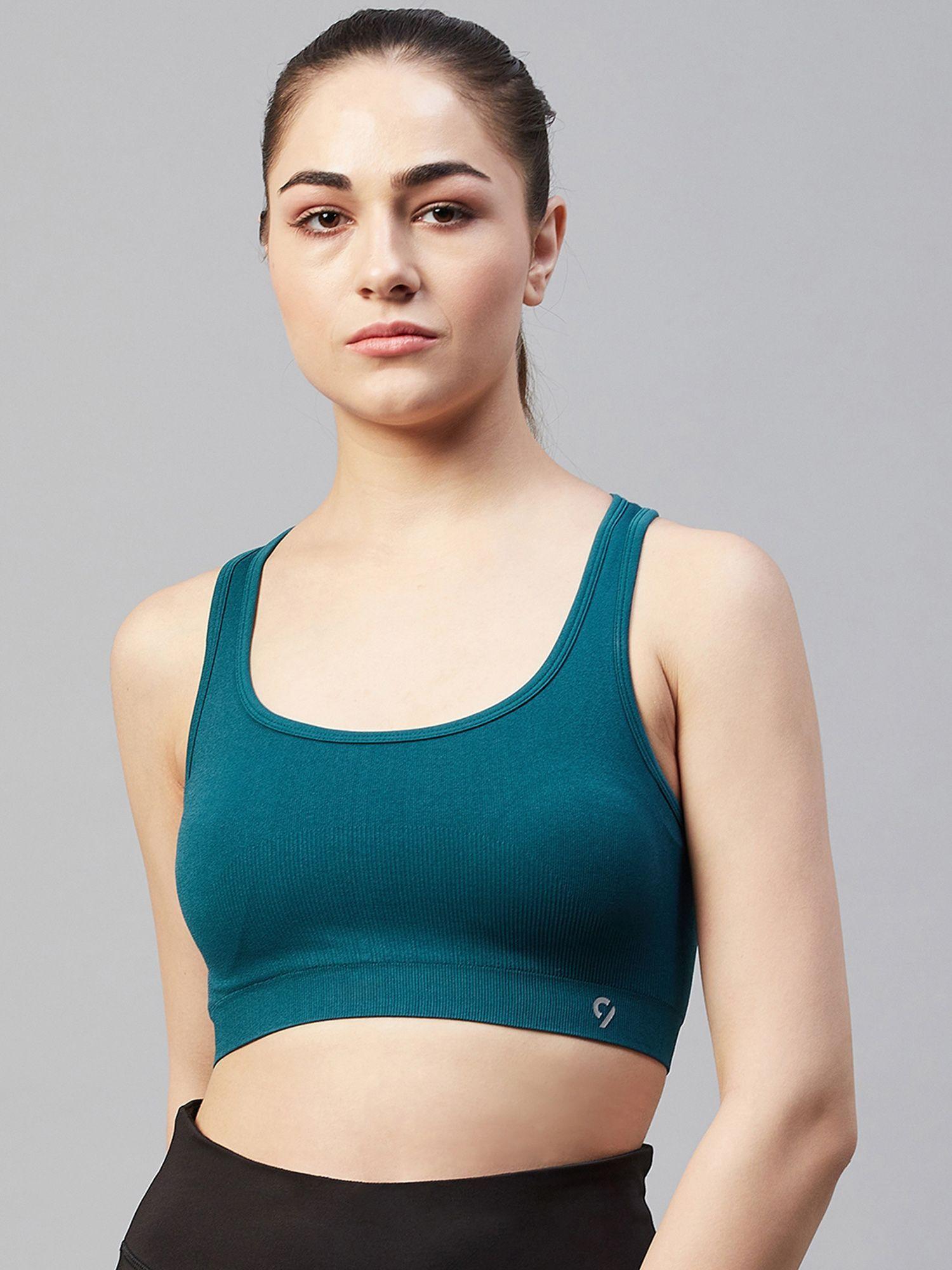 blue ribbed sports bra for women