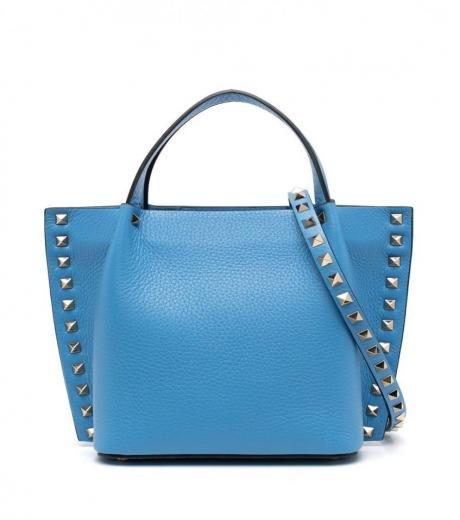 blue rockstud small leather tote bag