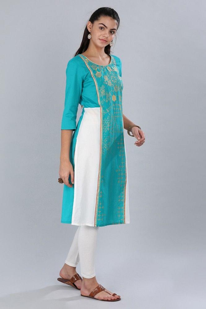 blue round neck printed kurta