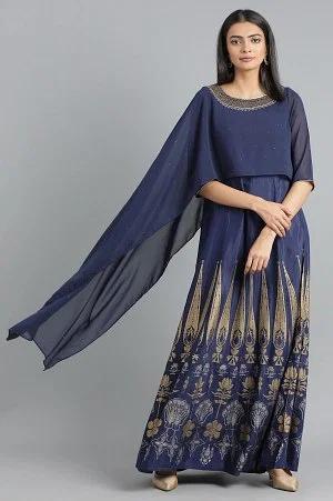 blue round neck printed kurta