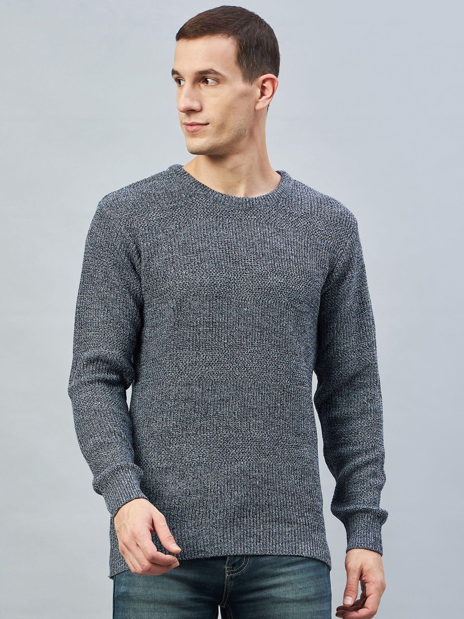 blue round neck sweater