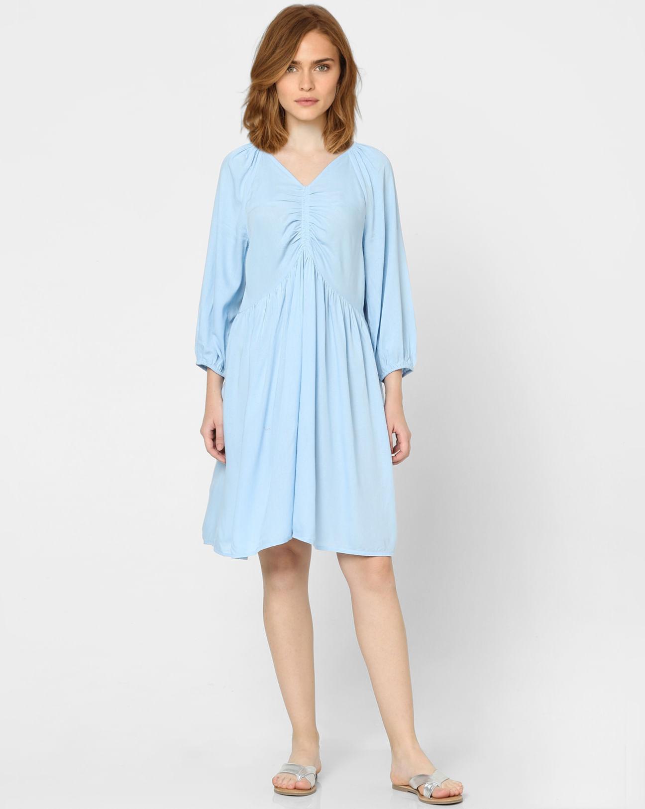 blue ruched dress