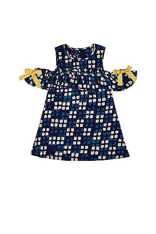 blue ruffled cold shoulder dress for girls