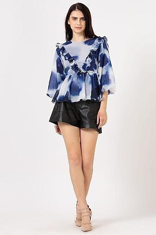 blue ruffled tulle top