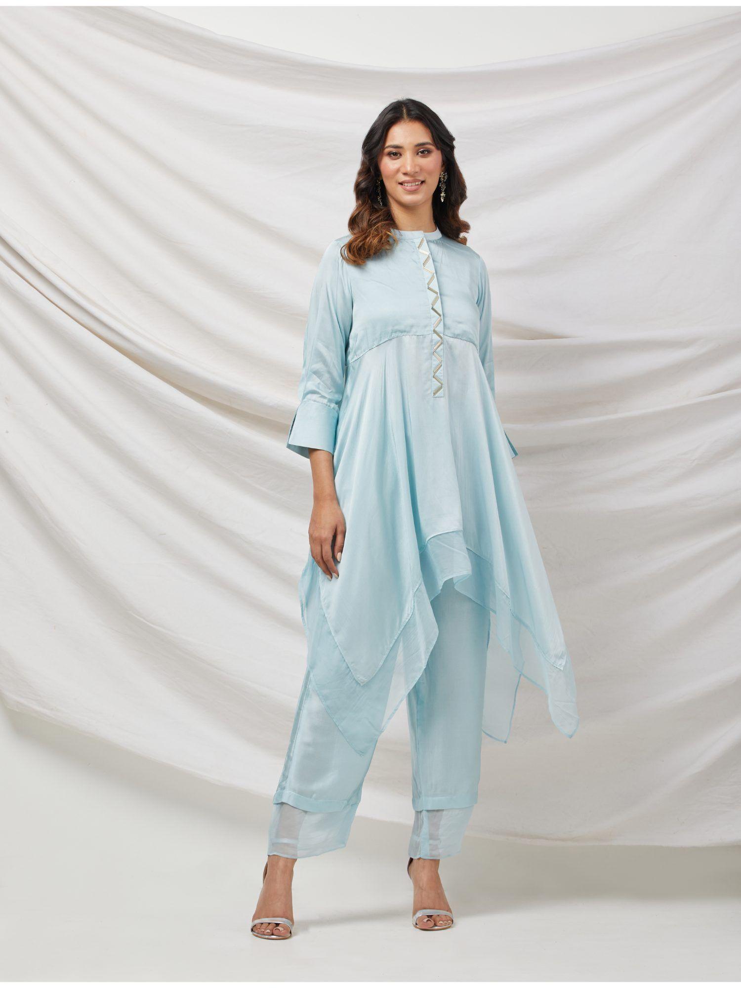 blue satin crepe kurta (set of 2)