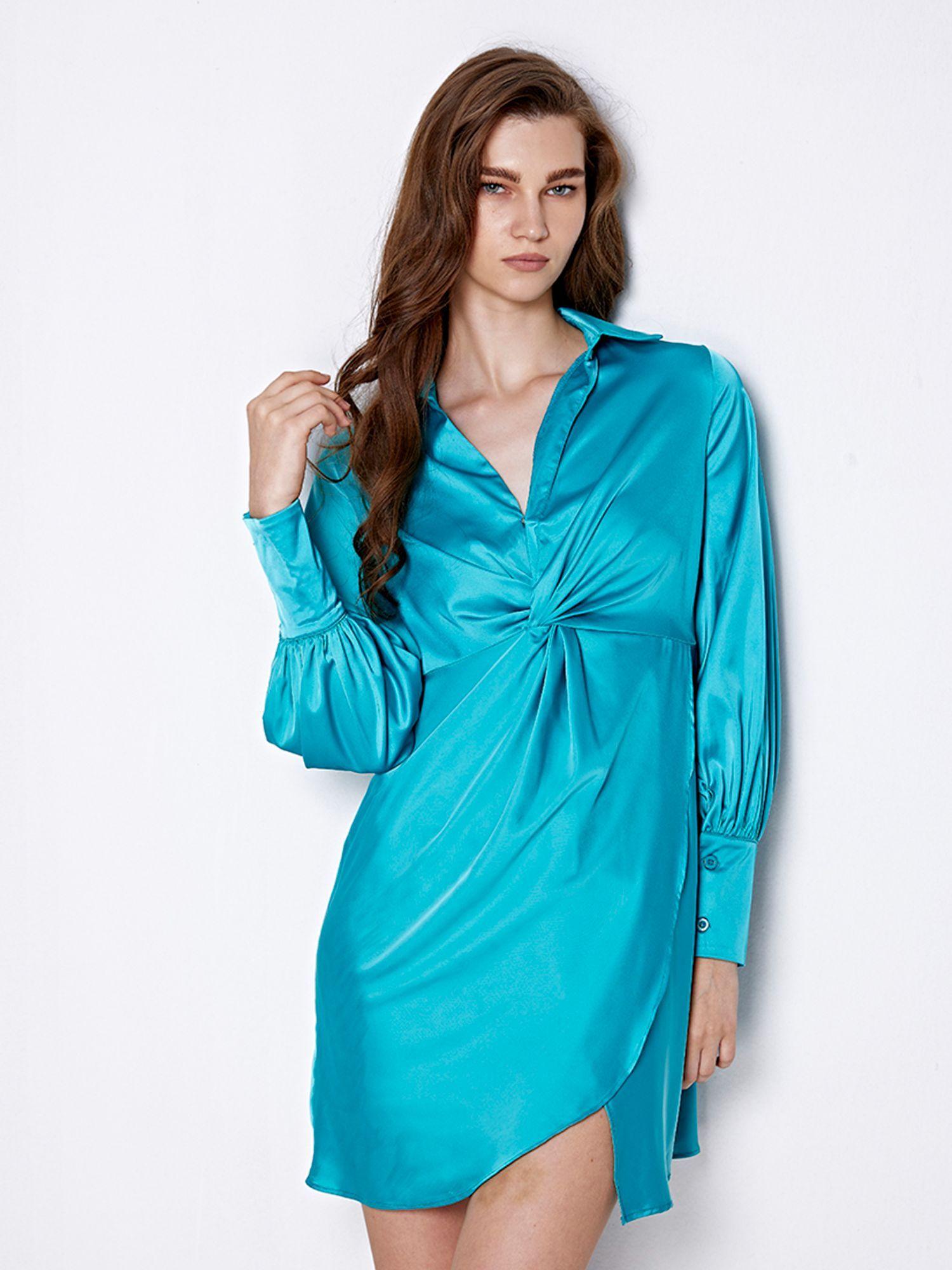 blue satin mini dress