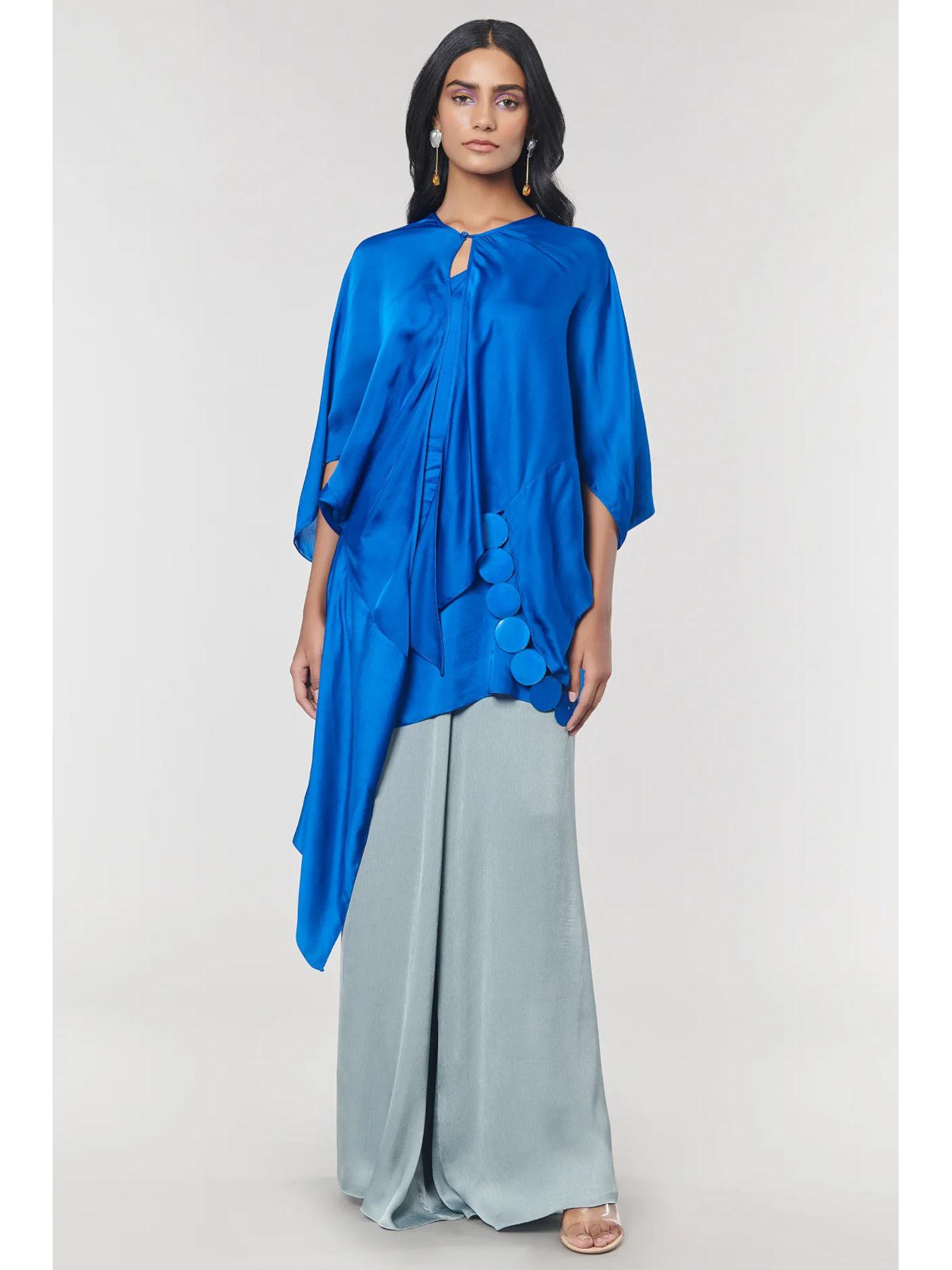 blue scalloped detailed asymmetrical cape with inner (set of 2)