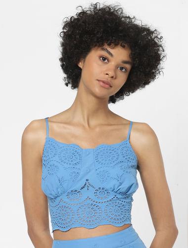 blue schiffli co-ord top