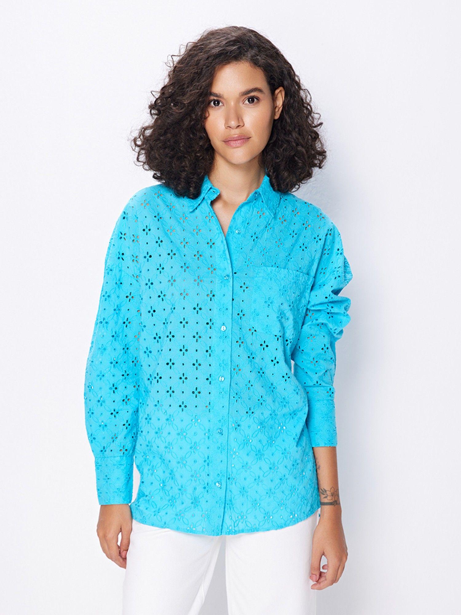 blue schiffli formal shirt