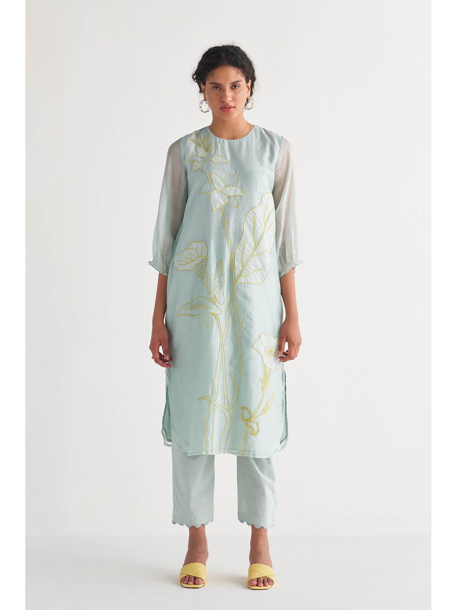 blue sea breeze couching kurta with pants (set of 2)