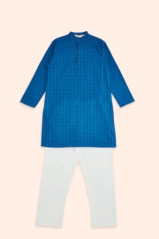 blue self design casual mandarin full sleeves thigh-length boys regular fit pant kurta set