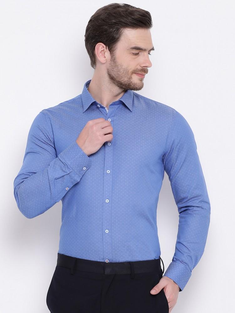 blue self-design collar shirt