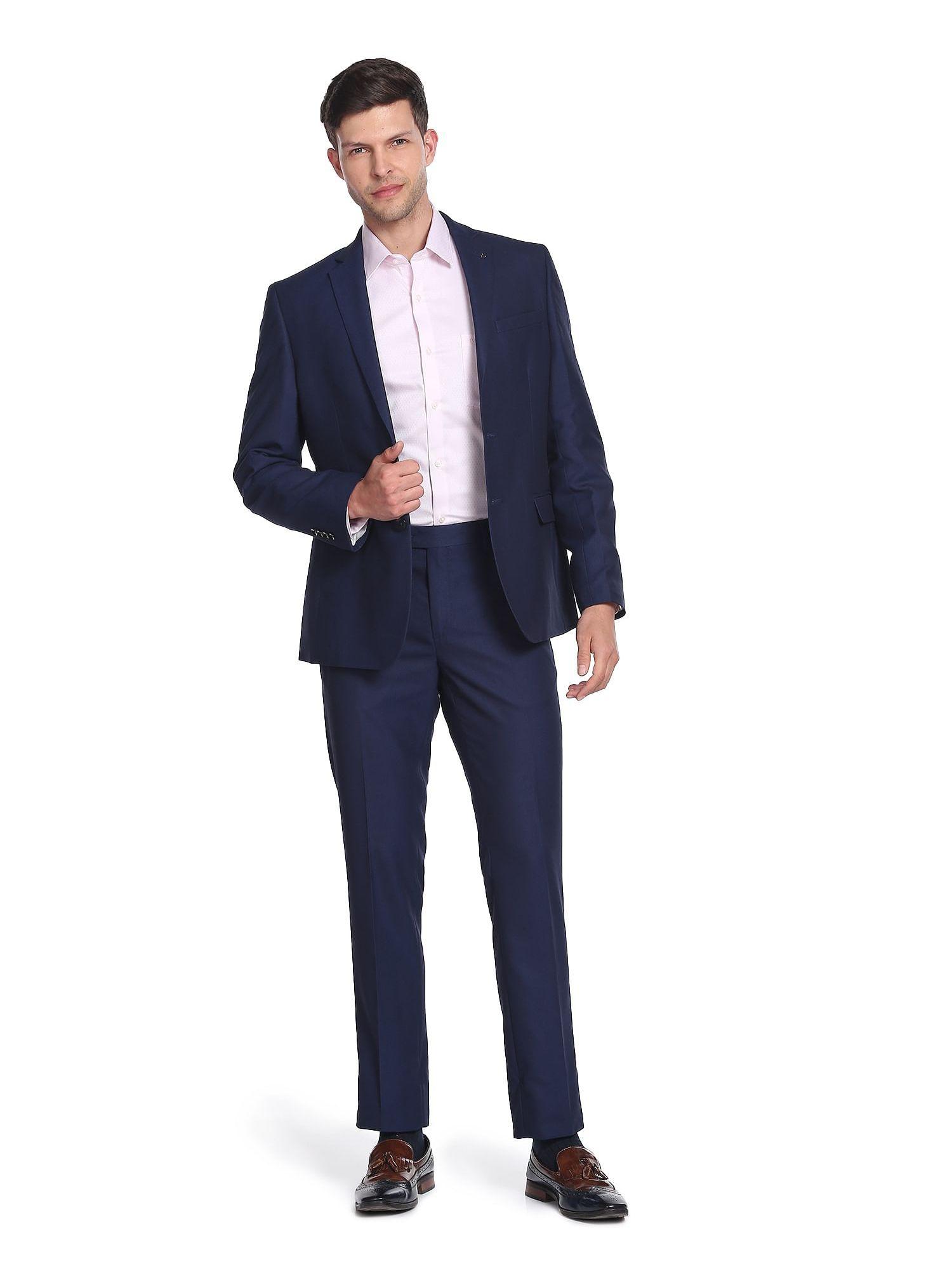 blue self design dobby suit (set of 2)