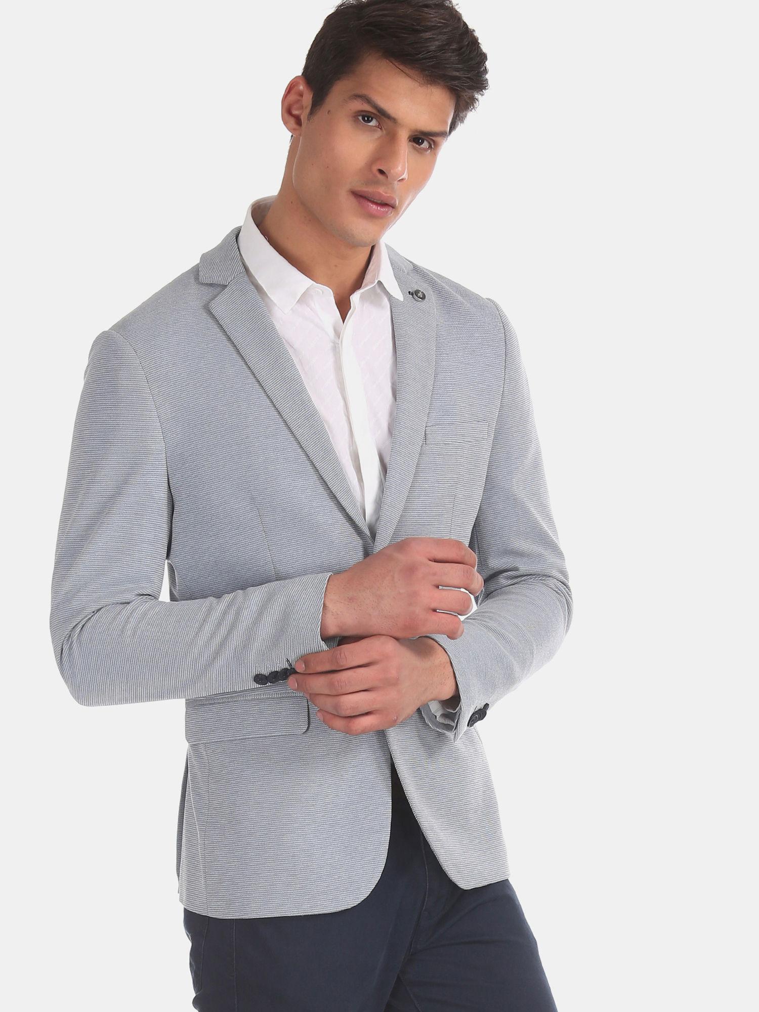 blue self design formal blazer