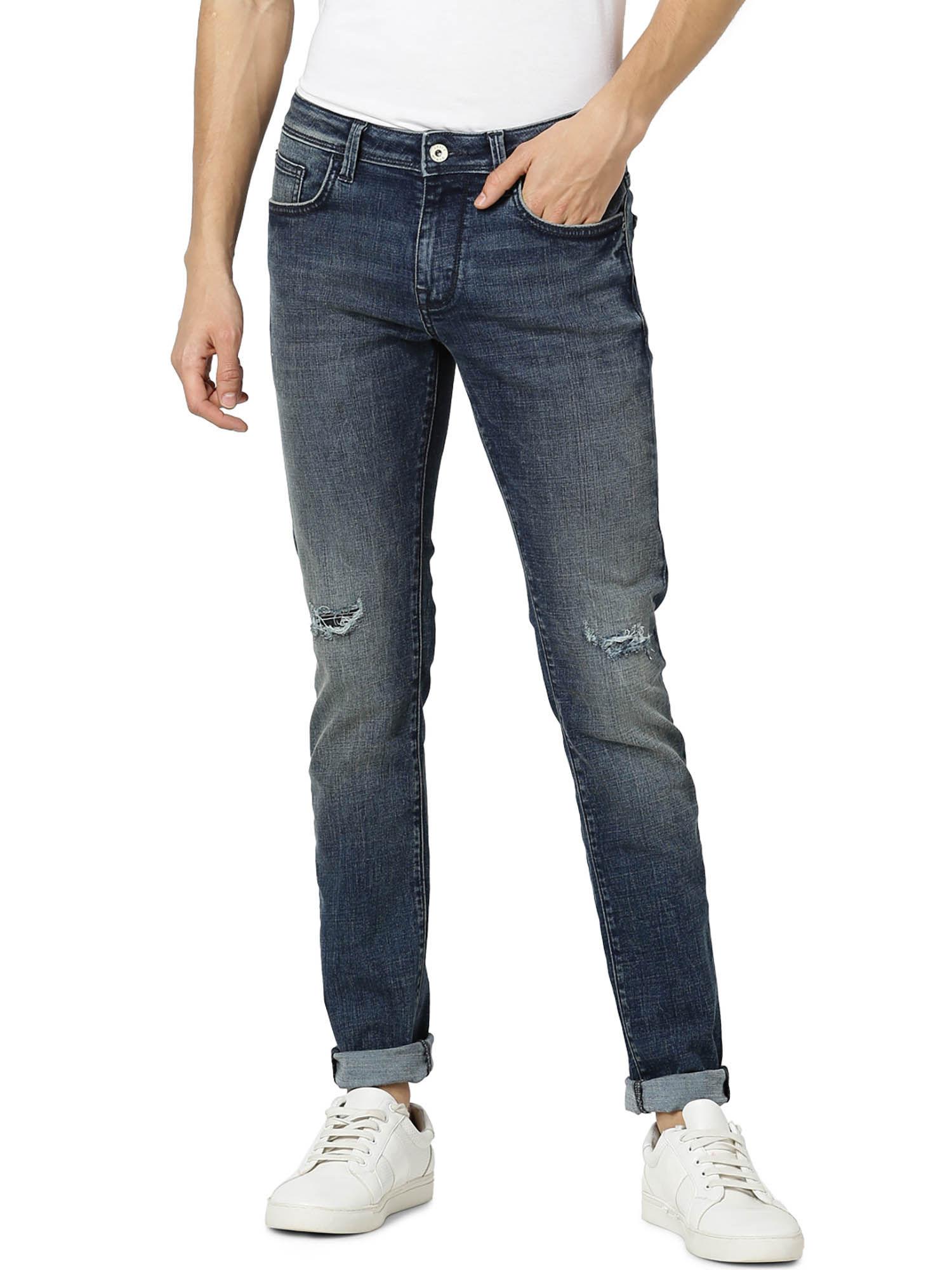 blue self design jeans