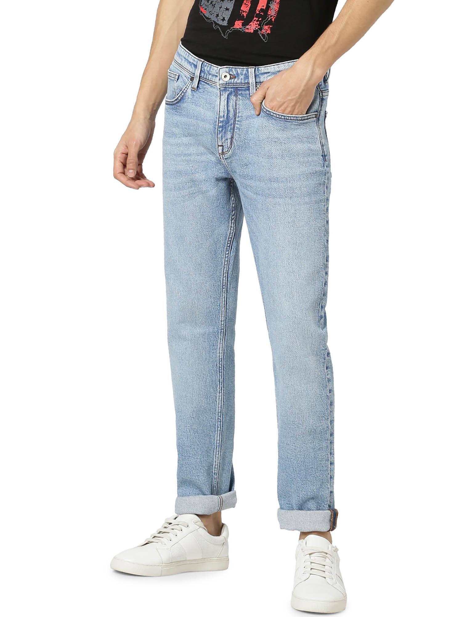 blue self design jeans