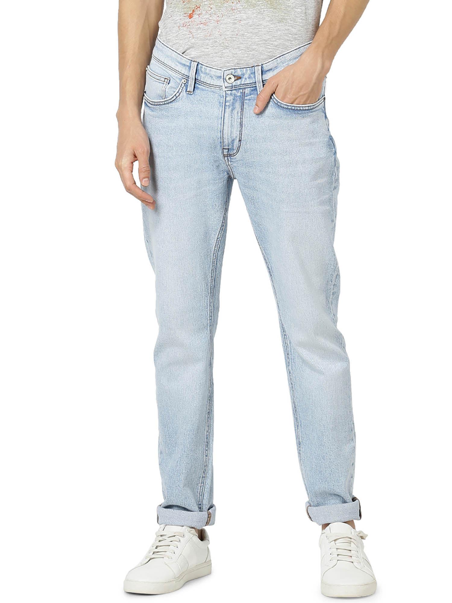 blue self design jeans