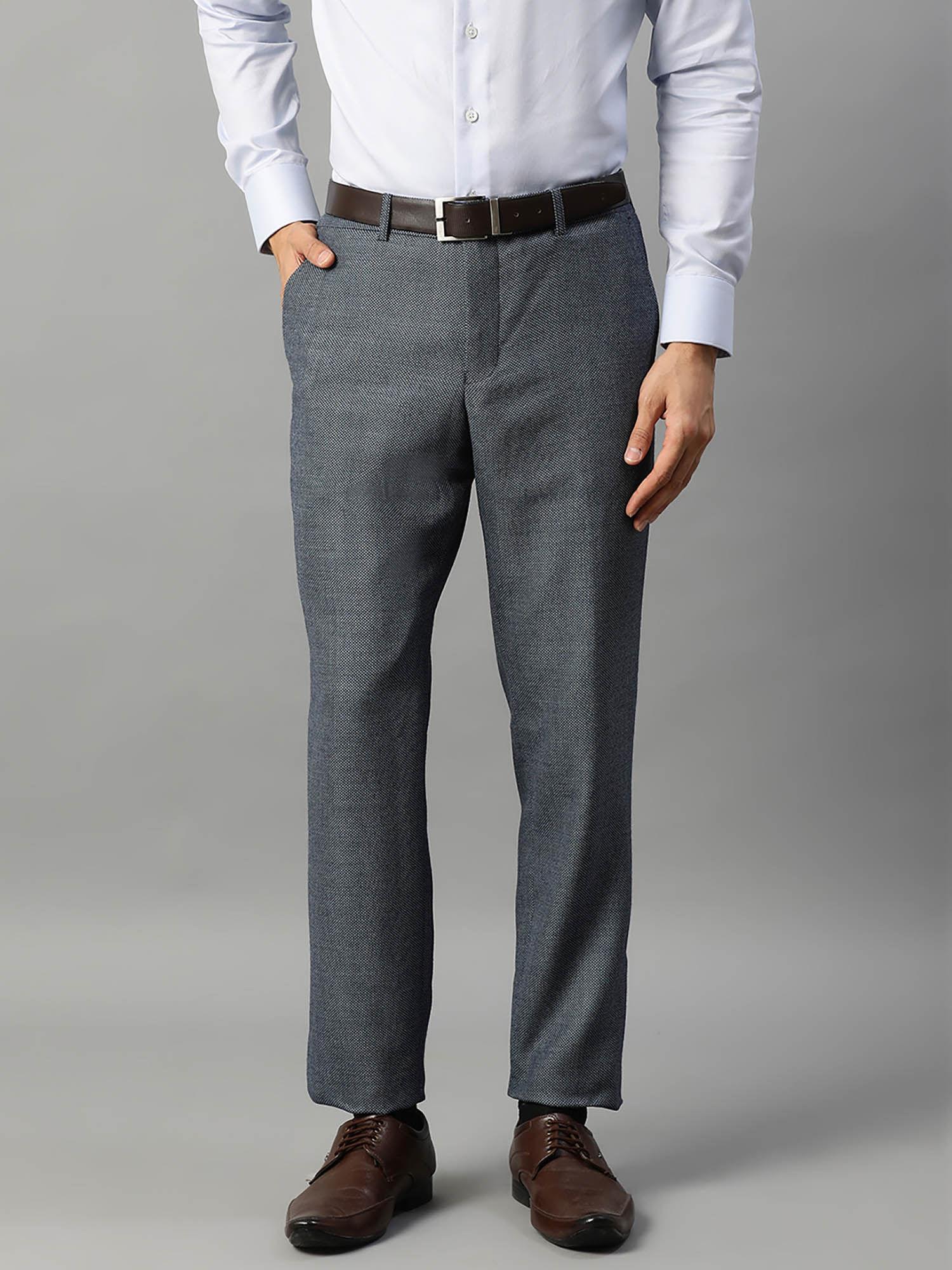 blue self-design slim fit trouser