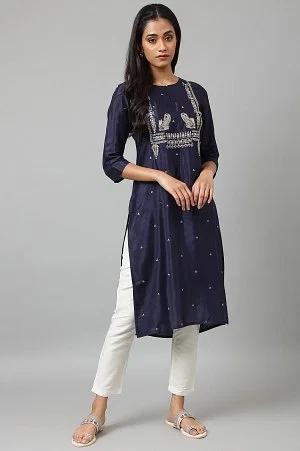 blue shatung festive kurta with embroidery