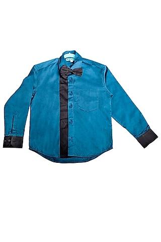 blue sheen cotton shirt for boys