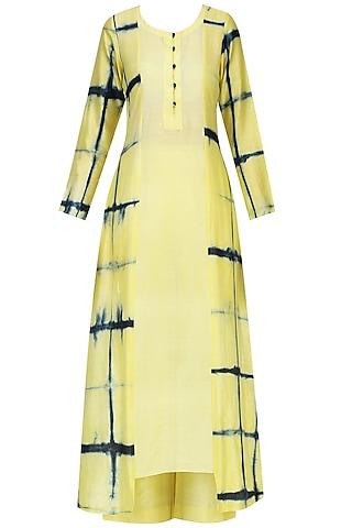 blue shibori print kurta and yellow palazzo pants set