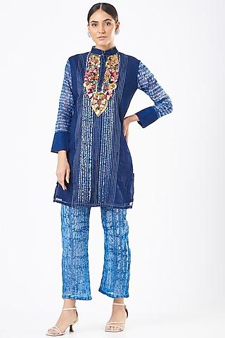 blue shibori printed kurta set