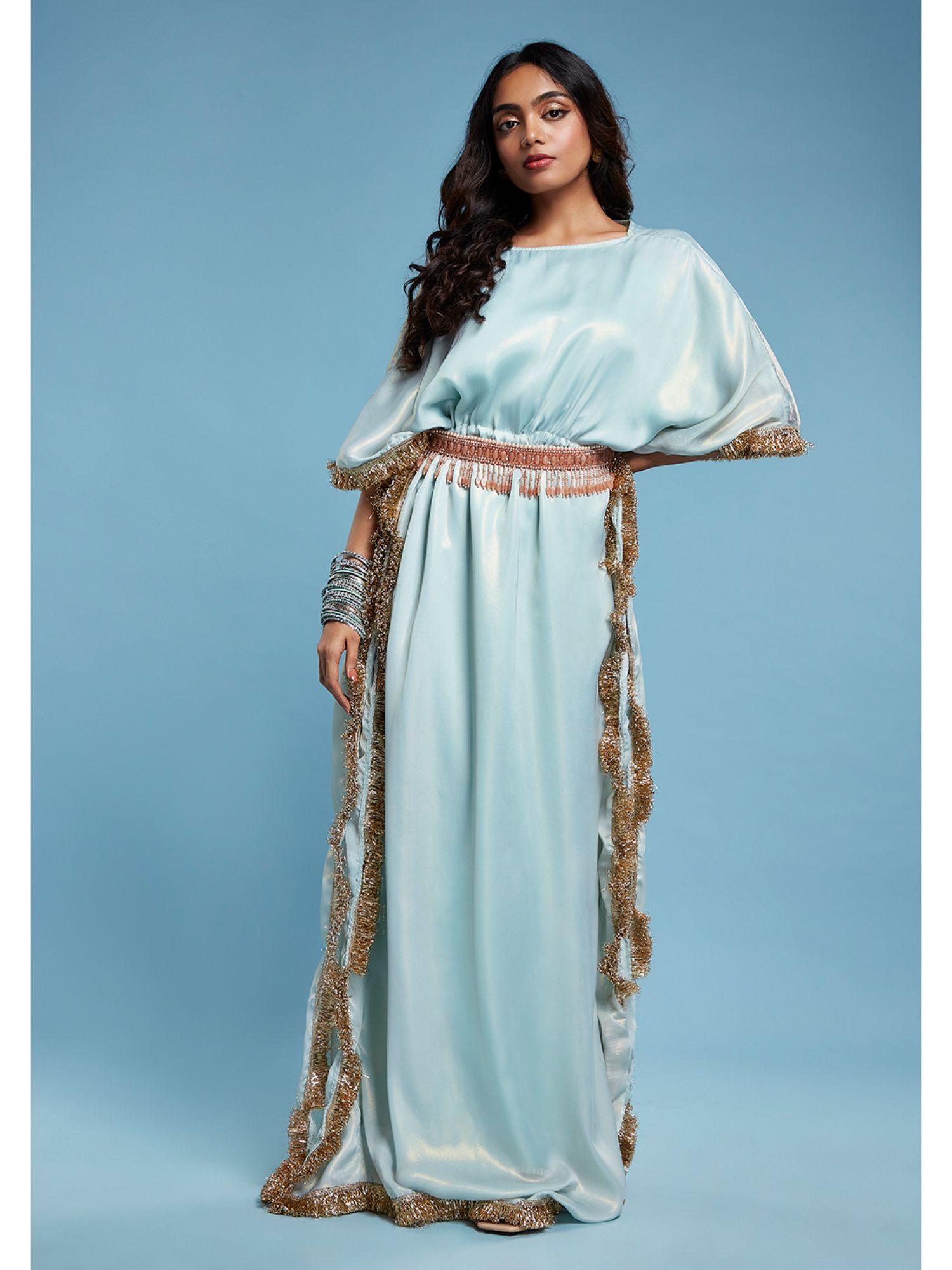 blue shimmer kaftan dress