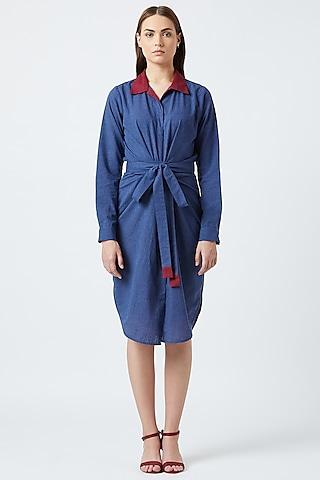 blue shirt dress with belt