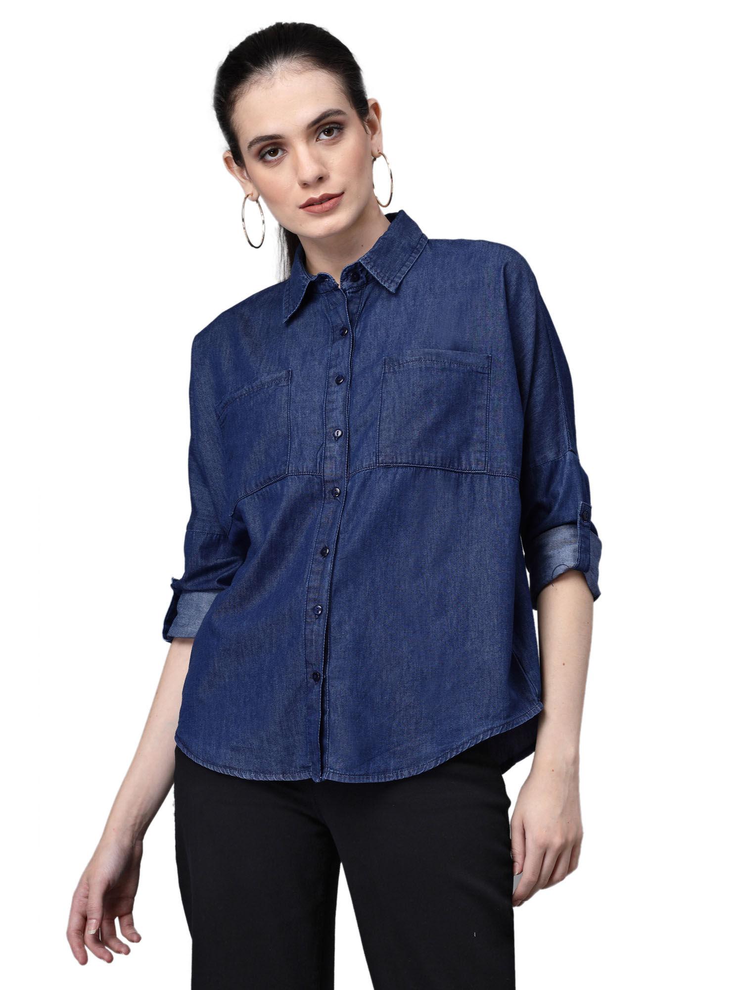 blue shirt for women and girls collar casual shirts