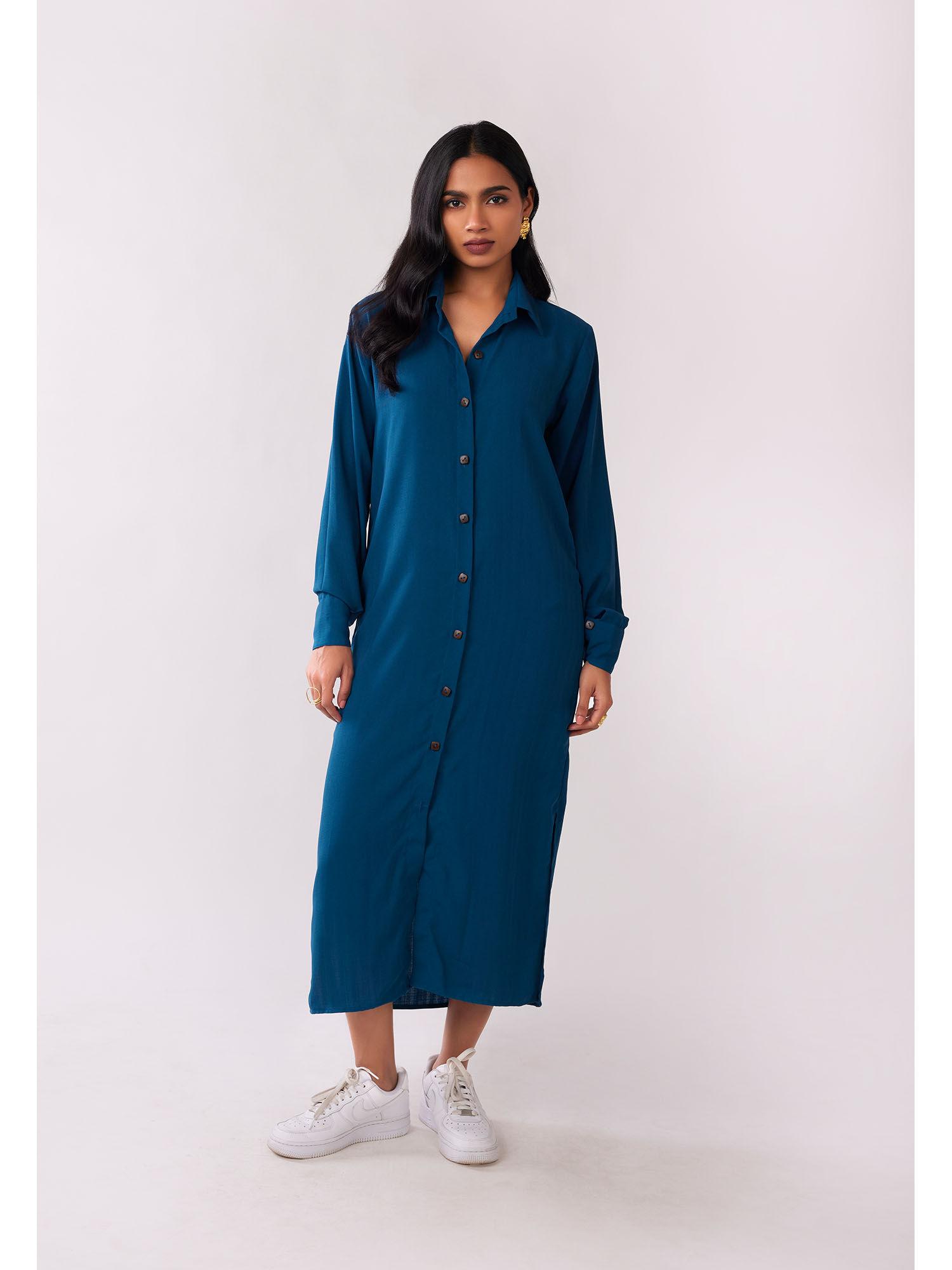 blue shirt midi dress