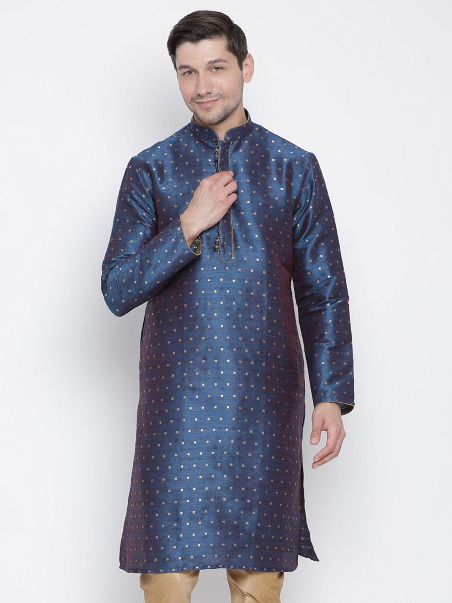 blue silk blend kurta