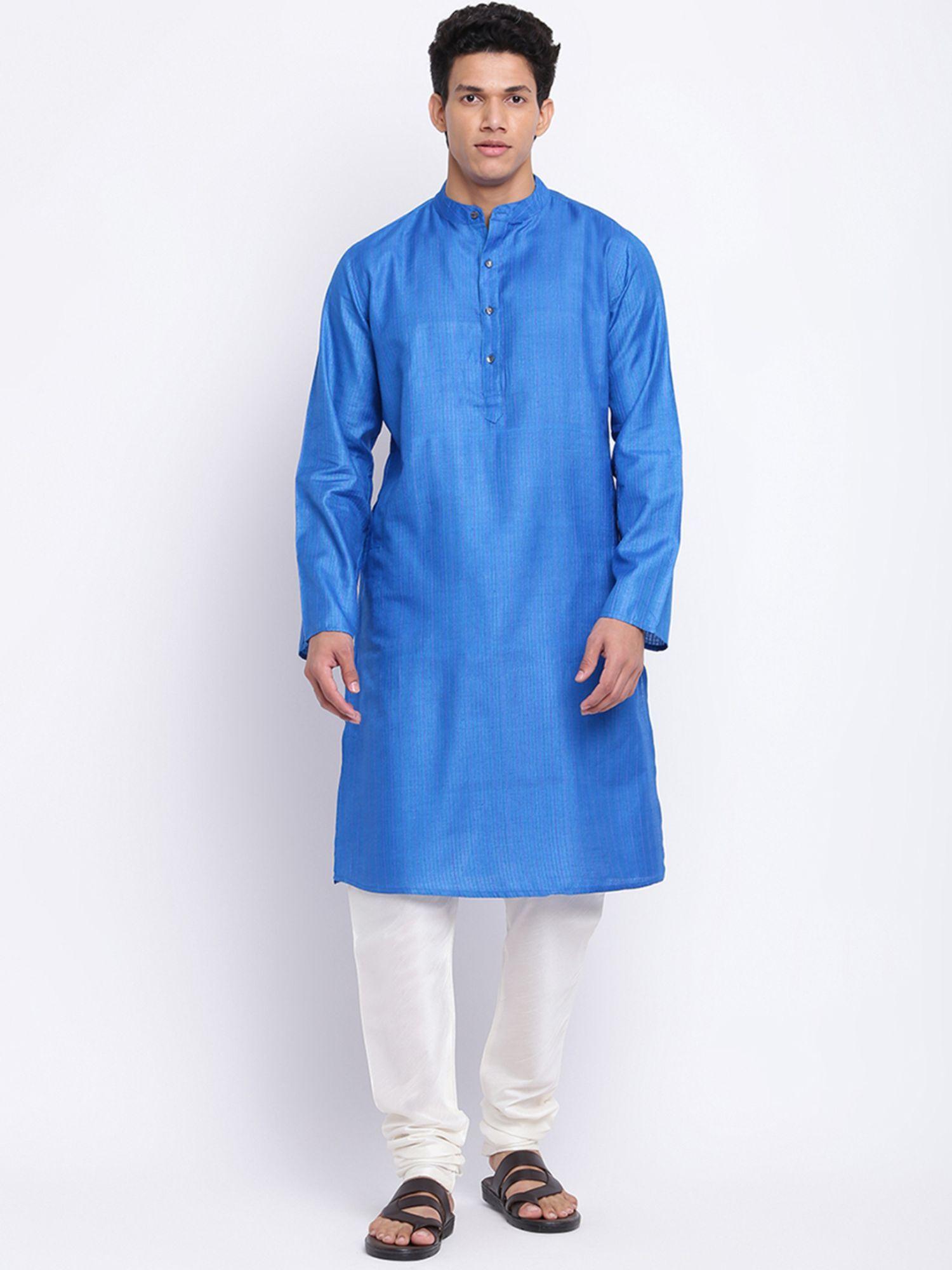 blue silk blend striped kurta long