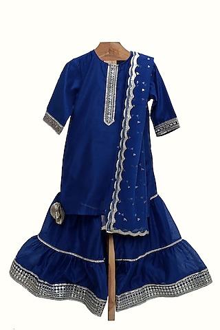 blue silk chanderi embroidered sharara set for girls